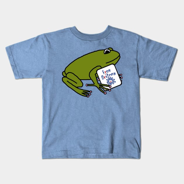 Green Frog with Free Britney Sign Kids T-Shirt by ellenhenryart